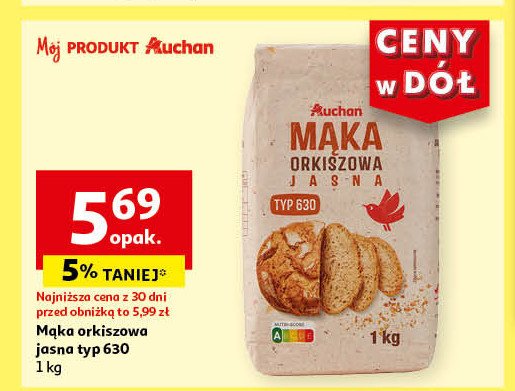 Mąka orkiszowa jasna typ 630 Auchan różnorodne (logo czerwone) promocja