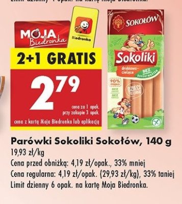 Parówki drobiowo cielęce bez glutenu i laktozy Sokołów sokoliki promocja