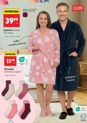 Szlafrok damski lub męski CLEVÉ różne kolory promocja w Biedronka