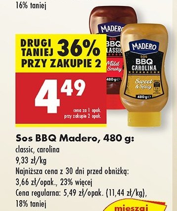 Sos bbq carolina sweet & spicy Madero promocja w Biedronka