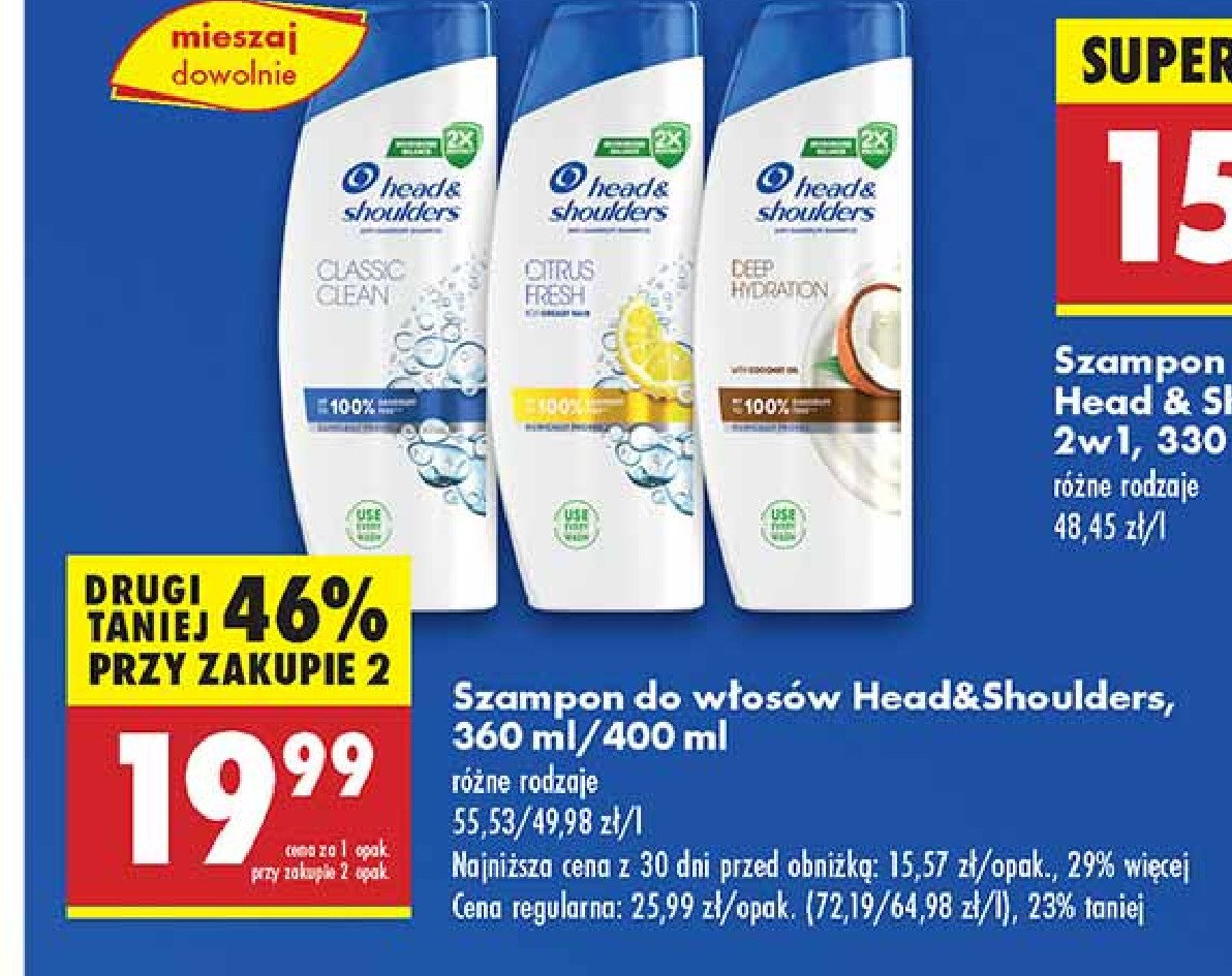 Szampon do włosów classic clean 2w1 Head&shoulders promocja w Biedronka