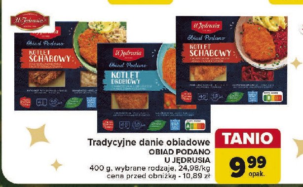 Kotlet drobiowy z marchewką groszkiem i puree U jędrusia promocja