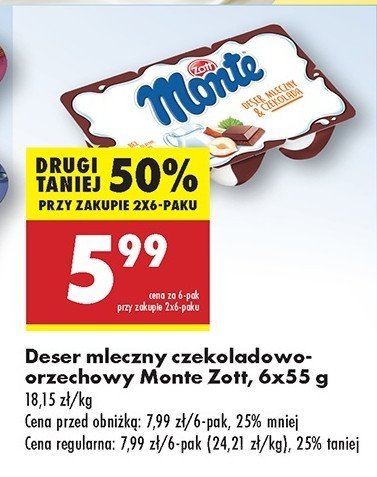 Deser mleczno-czekoladowy z orzechami Zott monte promocja w Biedronka