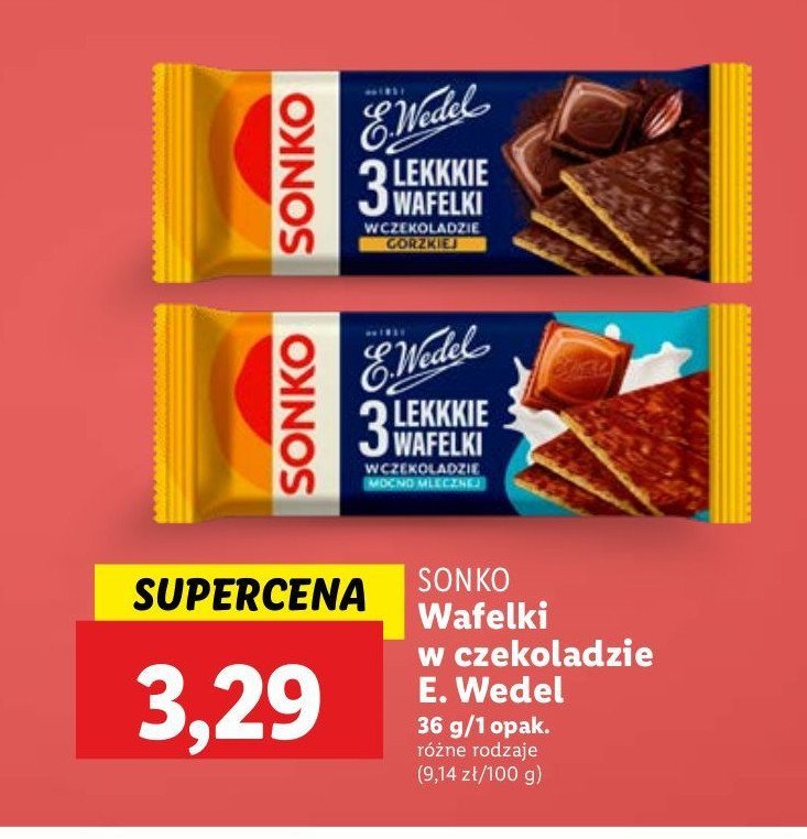 Wafelki pełnoziarniste w czekoladzie mlecznej Sonko lekkkie wafelki promocja