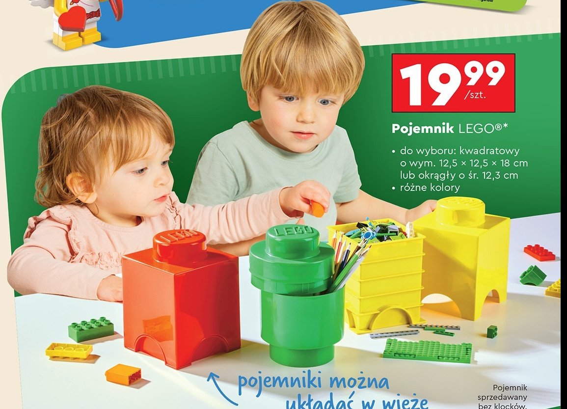 Pojemnik kwadratowy żółty Lego promocja w Biedronka