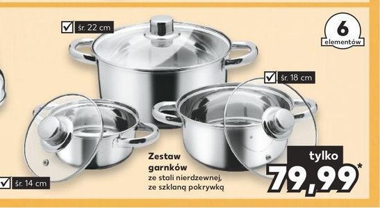 Zestaw garnków ze szklaną pokrywą 14 cm + 18 cm + 22 cm promocja