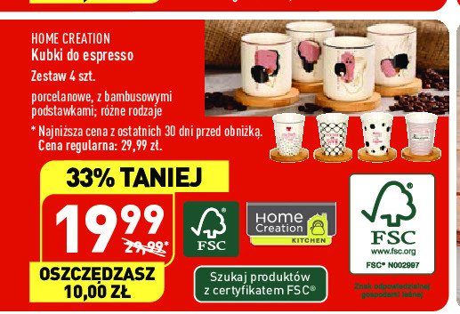 Kubki do espresso z bambusowymi podstawkami Home creation promocja