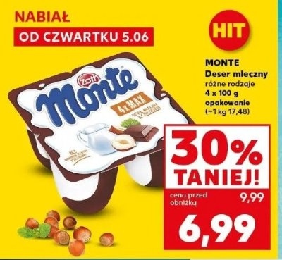 Deser mleczno-czekoladowy z orzechami Zott monte max promocja