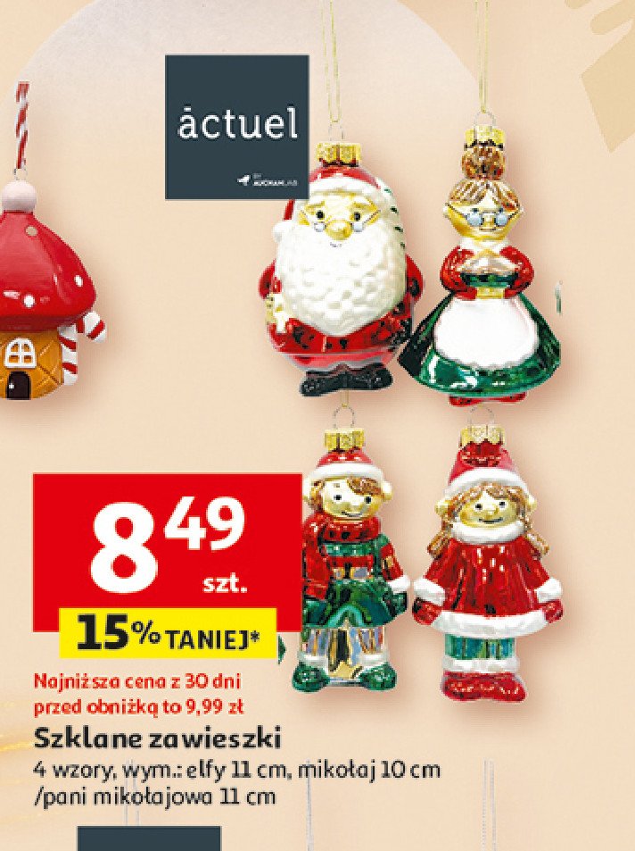 Szklana zawieszka mikołaj 10 cm Actuel promocja w Auchan