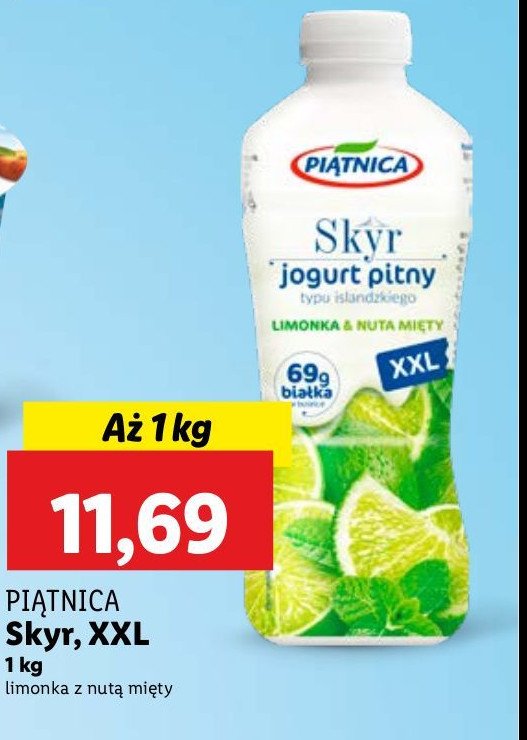 Jogurt pitny limonka & nuta mięty Piątnica skyr promocja w Lidl