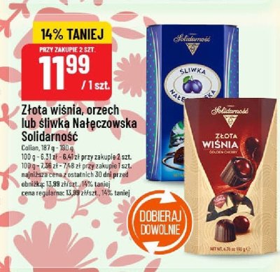 Złota wiśnia, orzech lub śliwka Nałęczowska Solidarność Colian, 187 g - 190 g promocja w POLOmarket