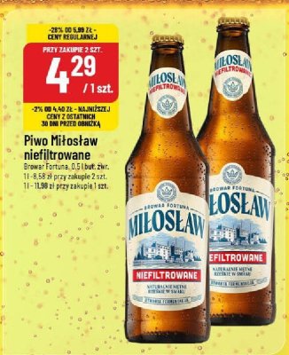 Piwo Miłosław niefiltrowane Browar Fortuna 0,5l but. zwr. promocja w POLOmarket