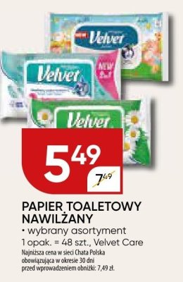 Papier toaletowy nawilżany Velvet Care promocja w Chata Polska