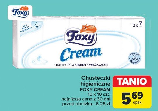 Chusteczki higieniczne z nawilżającym kremem Foxy cream promocja w Carrefour Market