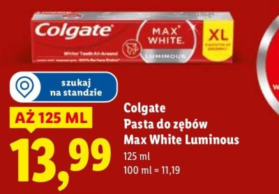 Pasta do zębów Max White Luminous Colgate promocja w Lidl