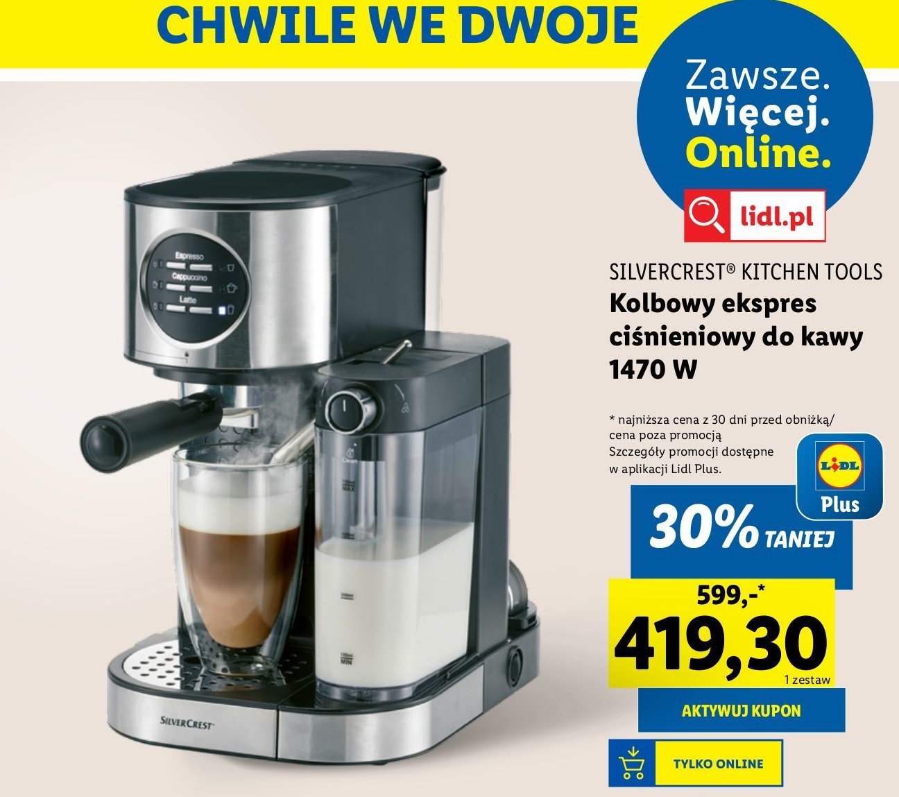 Ekspres do kawy ciśnieniowy kolbowy  1470 w Silvercrest promocja w Lidl