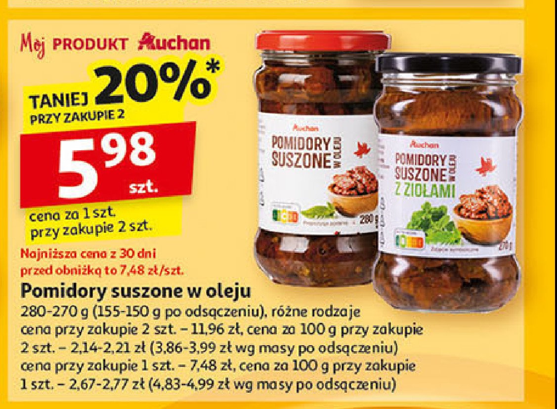 Pomidory suszone z ziołami Auchan różnorodne (logo czerwone) promocja w Auchan