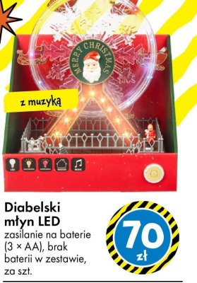 Diabelski młyn LED zasilany na baterie (3 × AA), brak baterii w zestawie, z muzyką promocja w Tedi