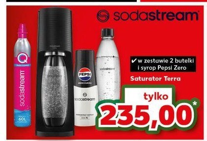 Zestaw: urządzenie terra black + 2 x butelki 1 l + cylinder + syrop pepsi max Sodastream promocja w Kaufland