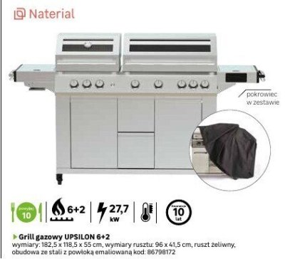 Grill gazowy UPSILON 6+2 promocja w Leroy Merlin