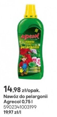 nawóz do pelargonii Agrecol 0,75 l promocja w Castorama