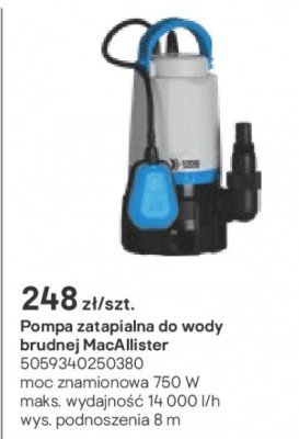 Pompa zatapialna do wody brudnej MacAllister promocja w Castorama