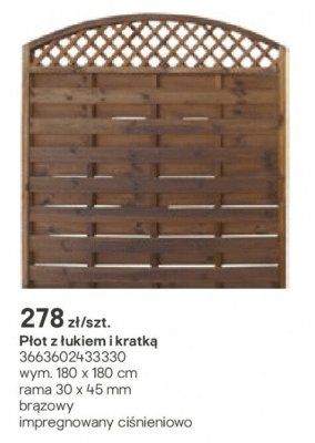 Płot z łukiem i kratką 180x180 cm promocja w Castorama