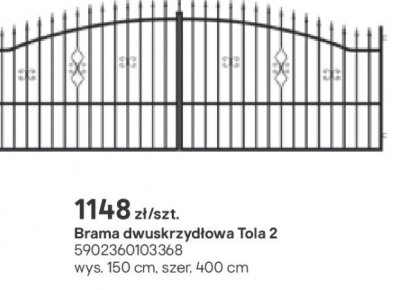 Brama dwuskrzydłowa Tola 2 150x400 cm promocja w Castorama