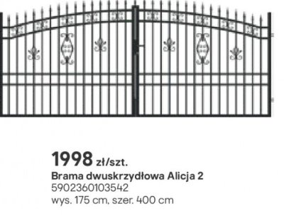 Brama dwuskrzydłowa Alicja 2 175x400 cm promocja w Castorama