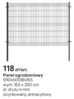 Panel ogrodzeniowy 153 x 250 cm promocja w Castorama