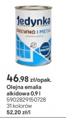 Olejna emalia Jedynka 0.9 l promocja w Castorama