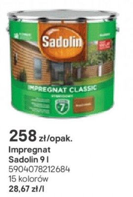 Impregnat Sadolin 9 l promocja w Castorama