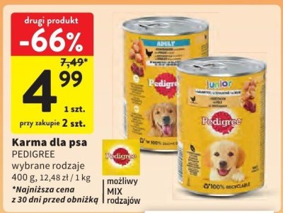 Karma dla psa w galaretce 3 x wołowina + 3 x kurczak + 3 x jagnięcina + 3 x drób Pedigree vital promocja w Intermarche