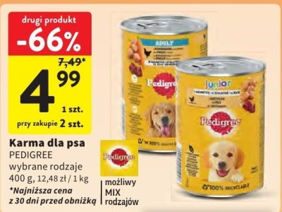 Karma dla psa w galaretce 3 x wołowina + 3 x kurczak + 3 x jagnięcina + 3 x drób Pedigree vital promocja w Intermarche