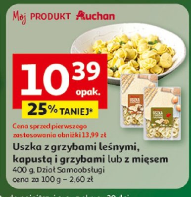 Uszka z grzybami leśnymi, kapustą i grzybami lub z mięsem promocja w Auchan