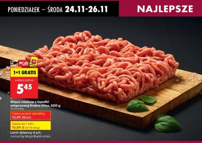 Mięso mielone z łopatki wieprzowej 1+1 GRATIS promocja w Biedronka