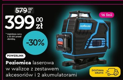 Poziomica laserowa Powerlink w walizce z zestawem akcesoriów i 2 akumulatorami promocja w Biedronka