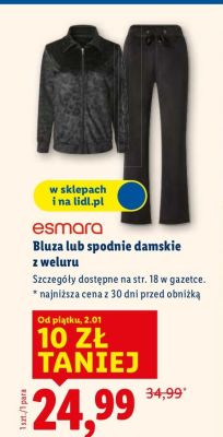 Bluza lub spodnie damskie z weluru Esmara promocja w Lidl