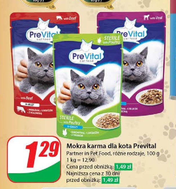 Karma dla kota z drobiem w sosie Prevital promocja w Dino