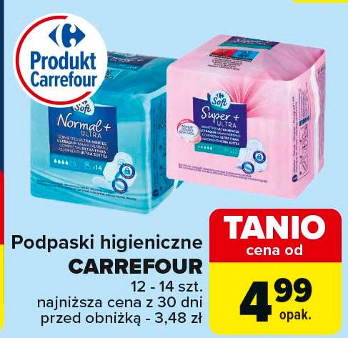 Podpaski super ultra+ Carrefour soft promocja w Carrefour Market