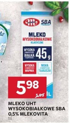 Mleko UHT wysokobiałkowe SBA 0,5% Mlekovita promocja w Stokrotka