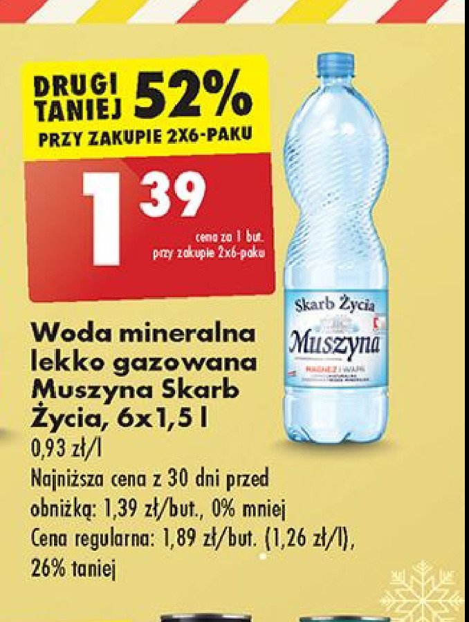 Woda lekko gazowana Muszyna skarb życia promocja w Biedronka