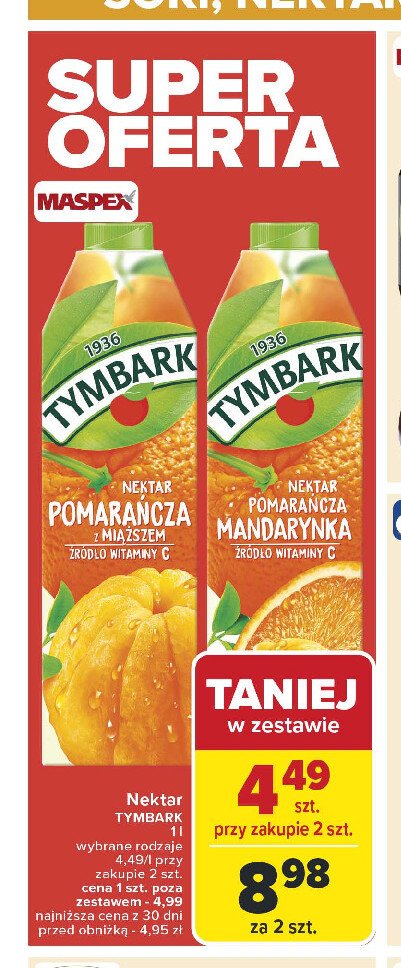 Nektar pomarańczowy z mandarynką Tymbark 1936 promocja w Carrefour