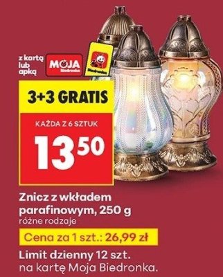 Znicz z wkładem parafinowym promocja w Biedronka