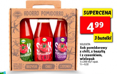 Sok pomidorowy z chili + pomidorowy z bazyli膮 + pomidorowy z czosnkiem Solevita zestaw promocja