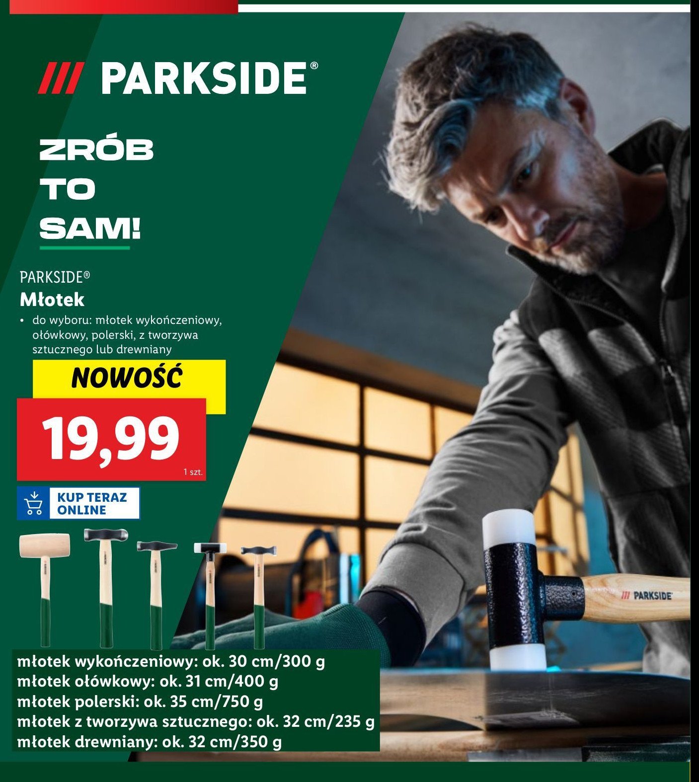 Młotek drewniany Parkside promocja