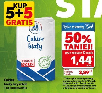 Cukier biały krystaliczny 1 kg 5+5 GRATIS promocja w Kaufland