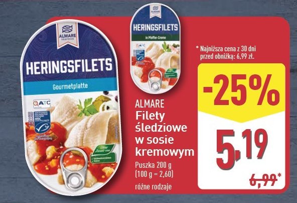 Filety śledziowe w kremie pomidorowym Almare promocja