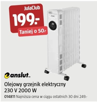 Olejowy grzejnik elektryczny Anslut 230 V 2000 W promocja w Jula
