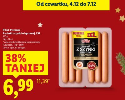 Parówki z szynki wieprzowej Pikoł Premium XXL promocja w Lidl